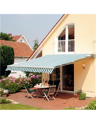 Outsunny Manual Retractable Awning, size (4m x3m)-Green/White Stripes