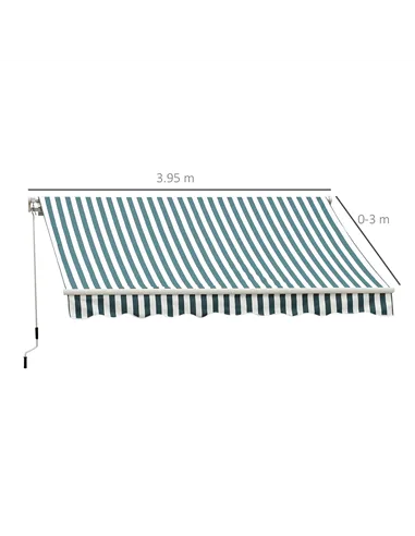 Outsunny Manual Retractable Awning, size (4m x3m)-Green/White Stripes