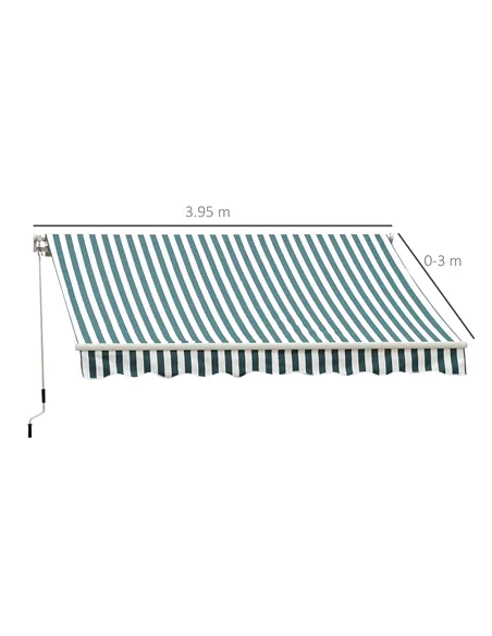 Outsunny Manual Retractable Awning, size (4m x3m)-Green/White Stripes