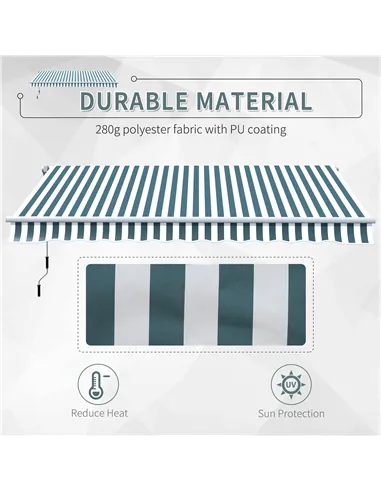 Outsunny Manual Retractable Awning, size (4m x3m)-Green/White Stripes