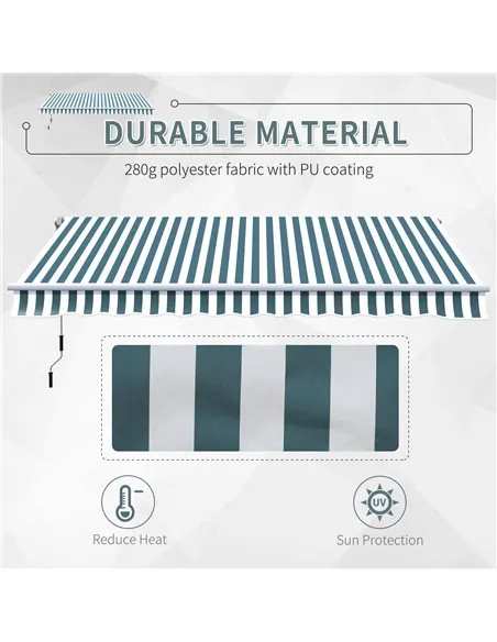 Outsunny Manual Retractable Awning, size (4m x3m)-Green/White Stripes