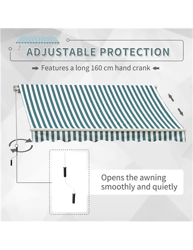 Outsunny Manual Retractable Awning, size (4m x3m)-Green/White Stripes