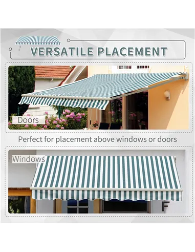 Outsunny Manual Retractable Awning, size (4m x3m)-Green/White Stripes