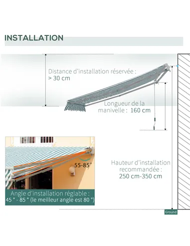 Outsunny Manual Retractable Awning, size (4m x3m)-Green/White Stripes