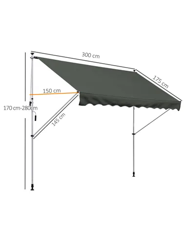 Outsunny 3x1.5m  Adjustable Outdoor Aluminium Frame Awning Grey