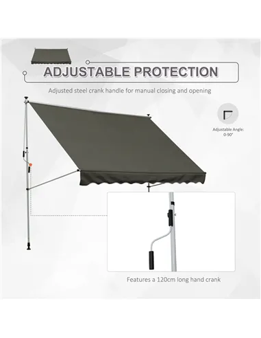 Outsunny 3x1.5m  Adjustable Outdoor Aluminium Frame Awning Grey