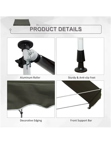Outsunny 3x1.5m  Adjustable Outdoor Aluminium Frame Awning Grey
