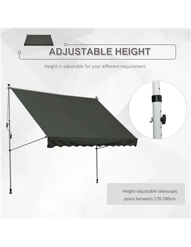 Outsunny 3x1.5m  Adjustable Outdoor Aluminium Frame Awning Grey