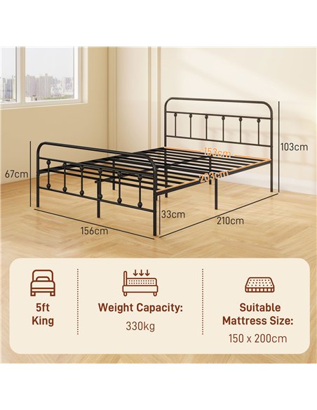 HOMCOM King Size Minimalistic Metal Bed Frame - Black