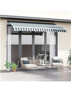 Outsunny Retractable Awning, 2.5x2 m-Dark Green/White 2