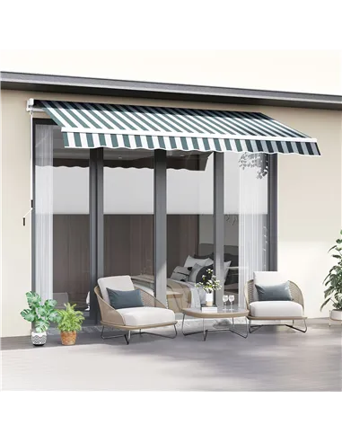Outsunny Retractable Awning, 2.5x2 m-Dark Green/White