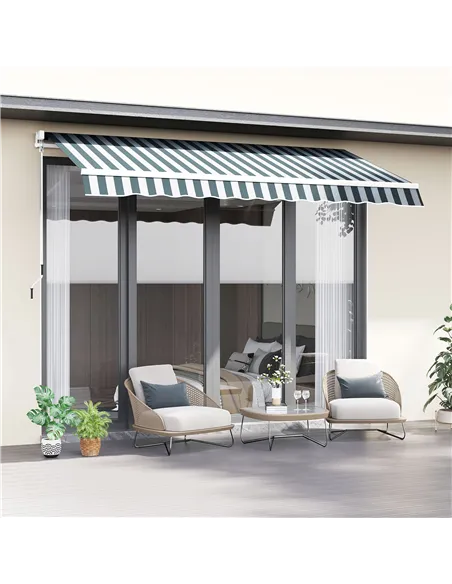 Outsunny Retractable Awning, 2.5x2 m-Dark Green/White