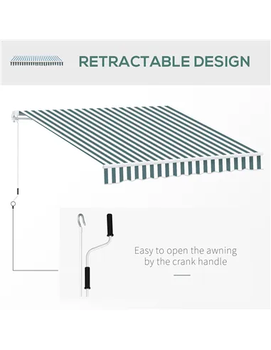 Outsunny Retractable Awning, 2.5x2 m-Dark Green/White