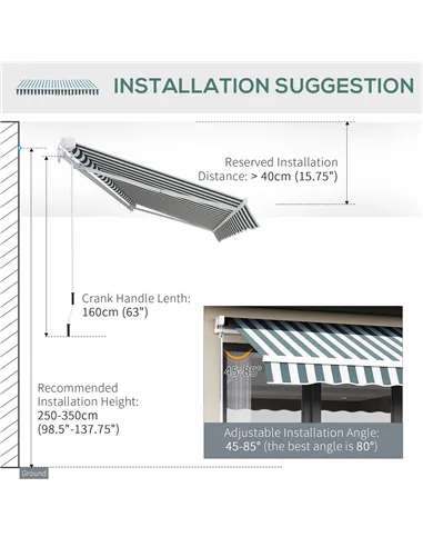 Outsunny Retractable Awning, 2.5x2 m-Dark Green/White