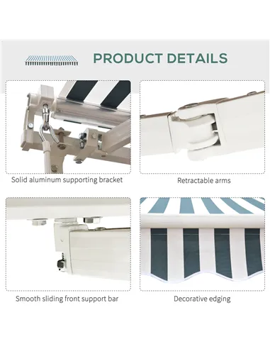 Outsunny Retractable Awning, 2.5x2 m-Dark Green/White
