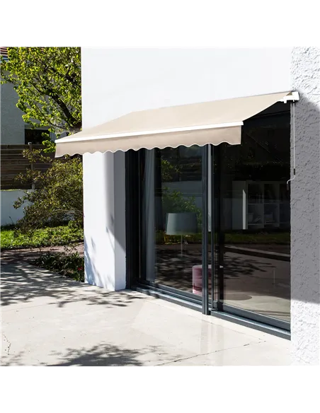 Outsunny Manual Retractable Awning, 3x2.5 m-Ivory White