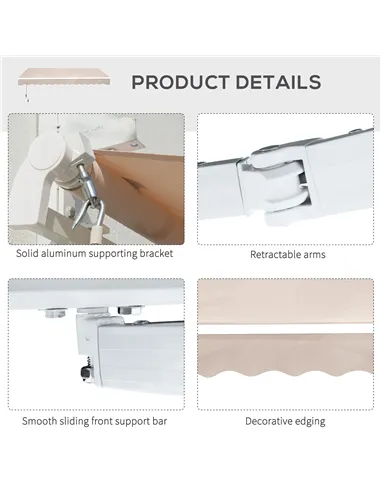 Outsunny Manual Retractable Awning, 3x2.5 m-Ivory White