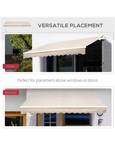 Outsunny Manual Retractable Awning, 3x2.5 m-Ivory White