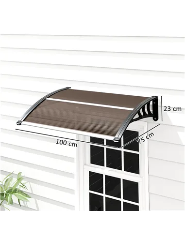 Outsunny Front Door Canopy Outdoor Awning Aluminium Rigid Plastic Polycarbonate Rain Shelter UV Water Rain Resistant 100 x 75cm 