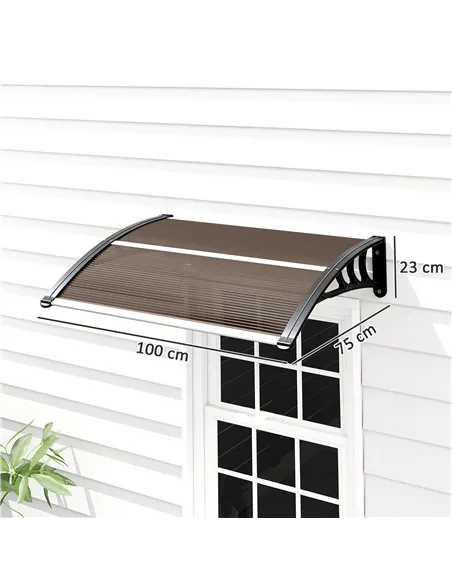 Outsunny Front Door Canopy Outdoor Awning Aluminium Rigid Plastic Polycarbonate Rain Shelter UV Water Rain Resistant 100 x 75cm 