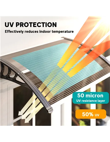 Outsunny Front Door Canopy Outdoor Awning Aluminium Rigid Plastic Polycarbonate Rain Shelter UV Water Rain Resistant 100 x 75cm 