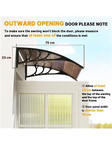 Outsunny Front Door Canopy Outdoor Awning Aluminium Rigid Plastic Polycarbonate Rain Shelter UV Water Rain Resistant 100 x 75cm 