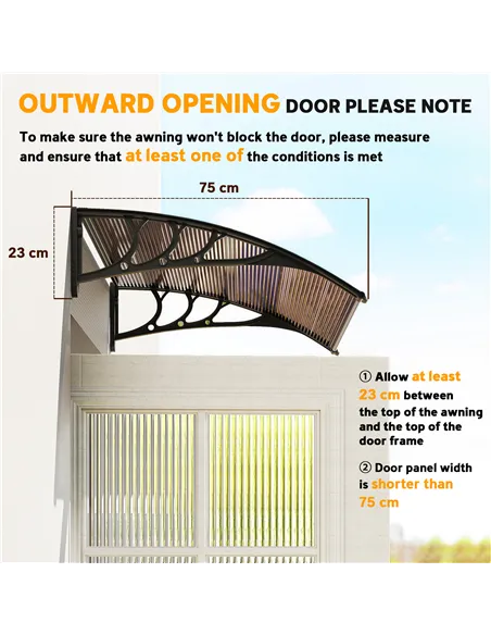Outsunny Front Door Canopy Outdoor Awning Aluminium Rigid Plastic Polycarbonate Rain Shelter UV Water Rain Resistant 100 x 75cm 