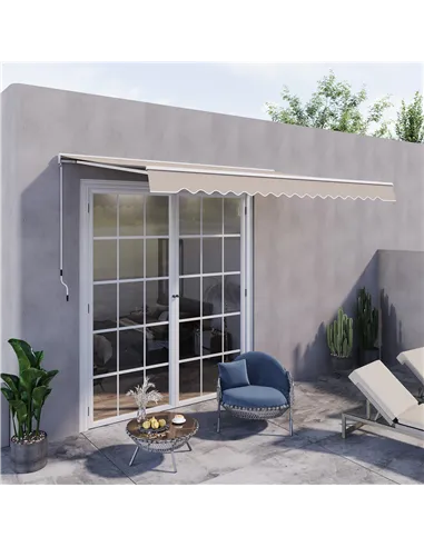 Outsunny 2.95Lx2.5M  Retractable Manual/Electric Awning-Cream White/White