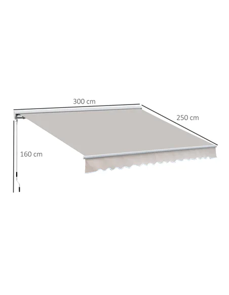 Outsunny 2.95Lx2.5M  Retractable Manual/Electric Awning-Cream White/White
