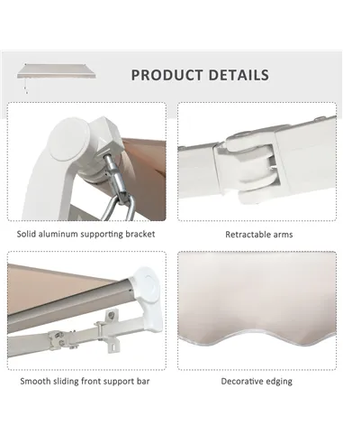 Outsunny 2.95Lx2.5M  Retractable Manual/Electric Awning-Cream White/White