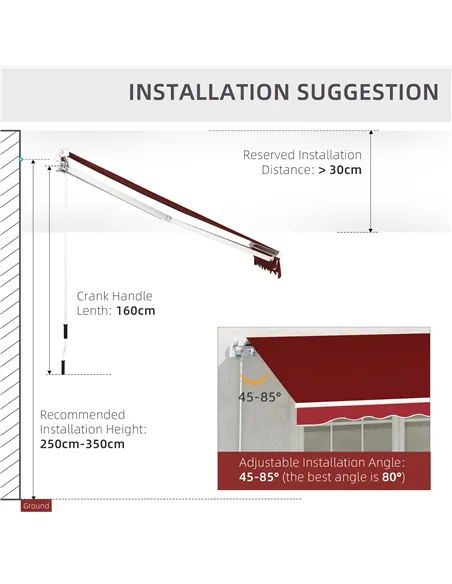 Outsunny Manual Retractable Patio Awning Shelter UV Protection, 2.5mx2m