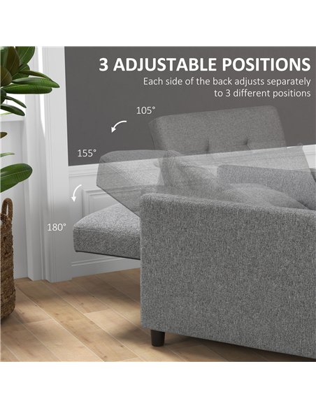 HOMCOM 3-In-1 Chair Bed, Convertible Sleeper Chair with Adjustable Backrest, Pillow and Footrest for Living Room, Grey