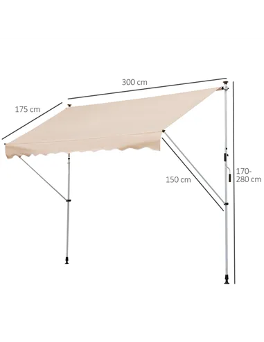 Outsunny 3x1.5m  Adjustable Outdoor Aluminium Frame Awning Beige