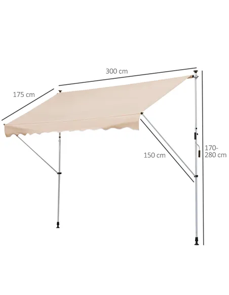 Outsunny 3x1.5m  Adjustable Outdoor Aluminium Frame Awning Beige