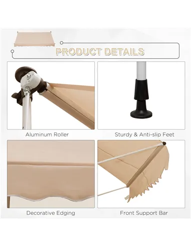 Outsunny 3x1.5m  Adjustable Outdoor Aluminium Frame Awning Beige