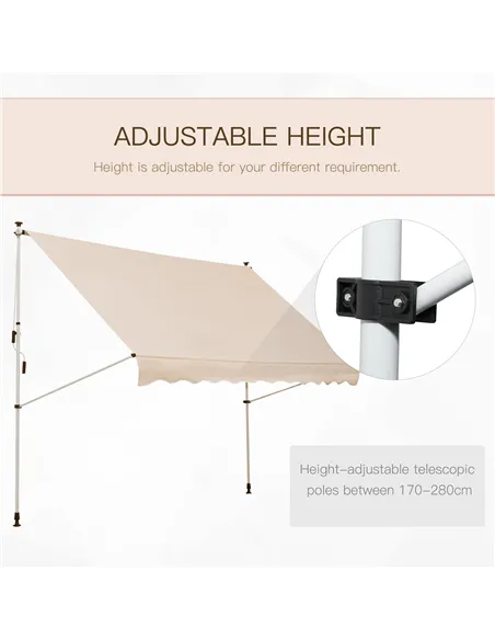 Outsunny 3x1.5m  Adjustable Outdoor Aluminium Frame Awning Beige