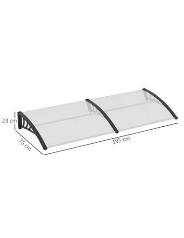 Outsunny Front Door Canopy Outdoor Awning Aluminium Rigid Plastic Polycarbonate Rain Shelter UV Water Rain Resistant 75 x 195 cm