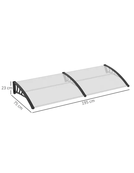 Outsunny Front Door Canopy Outdoor Awning Aluminium Rigid Plastic Polycarbonate Rain Shelter UV Water Rain Resistant 75 x 195 cm