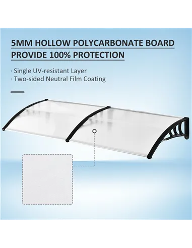 Outsunny Front Door Canopy Outdoor Awning Aluminium Rigid Plastic Polycarbonate Rain Shelter UV Water Rain Resistant 75 x 195 cm