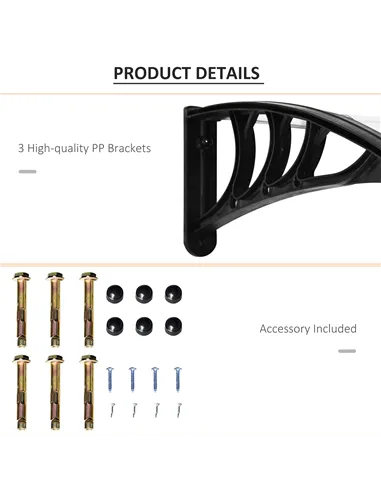 Outsunny Front Door Canopy Outdoor Awning Aluminium Rigid Plastic Polycarbonate Rain Shelter UV Water Rain Resistant 75 x 195 cm