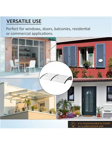 Outsunny Front Door Canopy Outdoor Awning Aluminium Rigid Plastic Polycarbonate Rain Shelter UV Water Rain Resistant 75 x 195 cm