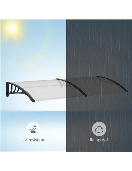 Outsunny Front Door Canopy Outdoor Awning Aluminium Rigid Plastic Polycarbonate Rain Shelter UV Water Rain Resistant 75 x 195 cm