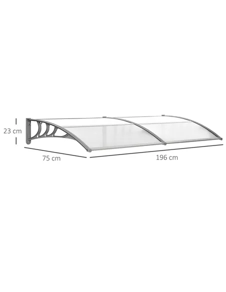 Outsunny Front Door Canopy Outdoor Awning Aluminium Rigid Plastic Polycarbonate Rain Shelter UV Water Rain Resistant 196 x 75cm 