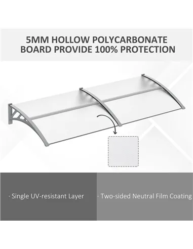 Outsunny Front Door Canopy Outdoor Awning Aluminium Rigid Plastic Polycarbonate Rain Shelter UV Water Rain Resistant 196 x 75cm 