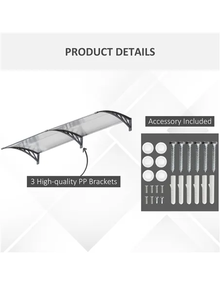 Outsunny Front Door Canopy Outdoor Awning Aluminium Rigid Plastic Polycarbonate Rain Shelter UV Water Rain Resistant 196 x 75cm 