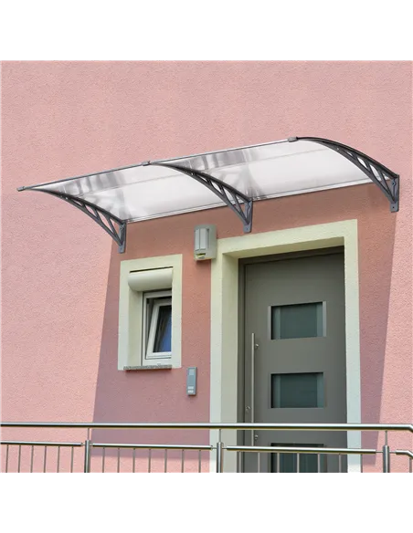 Outsunny Front Door Canopy Outdoor Awning Aluminium Rigid Plastic Polycarbonate Rain Shelter UV Water Rain Resistant 196 x 75cm 