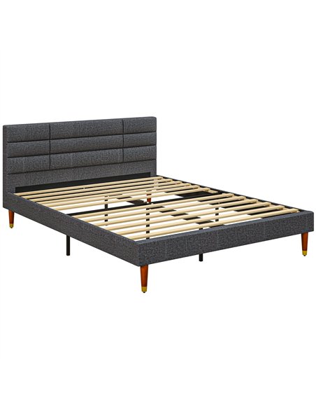 HOMCOM Upholstered King Bed Frame, with Slats - Grey