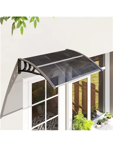 Outsunny Front Door Canopy Outdoor Awning Aluminium Rigid Plastic Polycarbonate Rain Shelter UV Water Rain Resistant 100 x 75cm 