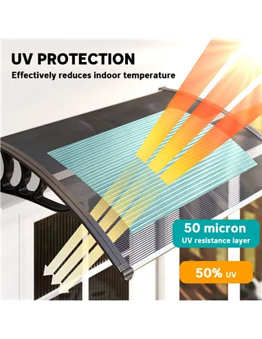 Outsunny Front Door Canopy Outdoor Awning Aluminium Rigid Plastic Polycarbonate Rain Shelter UV Water Rain Resistant 100 x 75cm 
