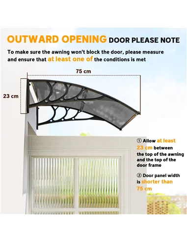 Outsunny Front Door Canopy Outdoor Awning Aluminium Rigid Plastic Polycarbonate Rain Shelter UV Water Rain Resistant 100 x 75cm 